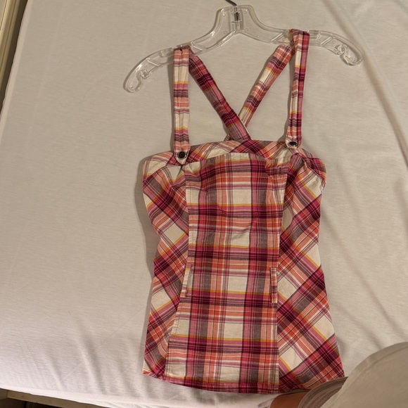 Tops - Plaid Pink and White Strappy Top